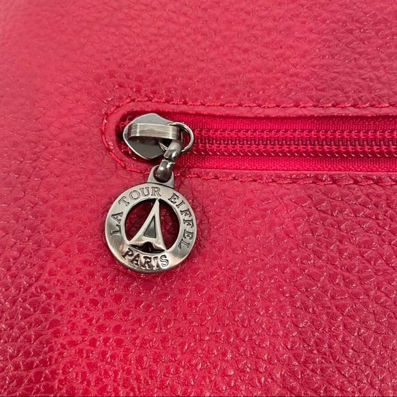 La Tour Eiffel Red Pebbled Leather Bag Vintage Paris - Picture 9 of 10